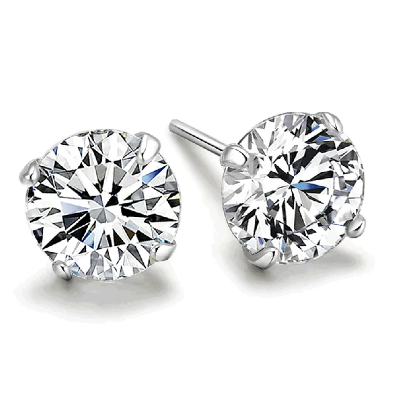 925 Sterling Silver Zircon Crystal 4 Claw Cut Earrings 3/4/5/6mm for Women silver earrings silver stud earrings womens earrings