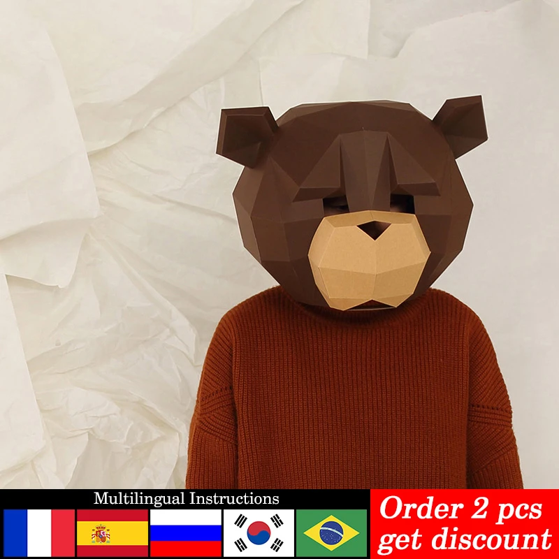Paper Model Ornaments | Bear Animal Mask | Papercraft Bear | Paper Bear Mask  - Card Model Building Sets - Aliexpress