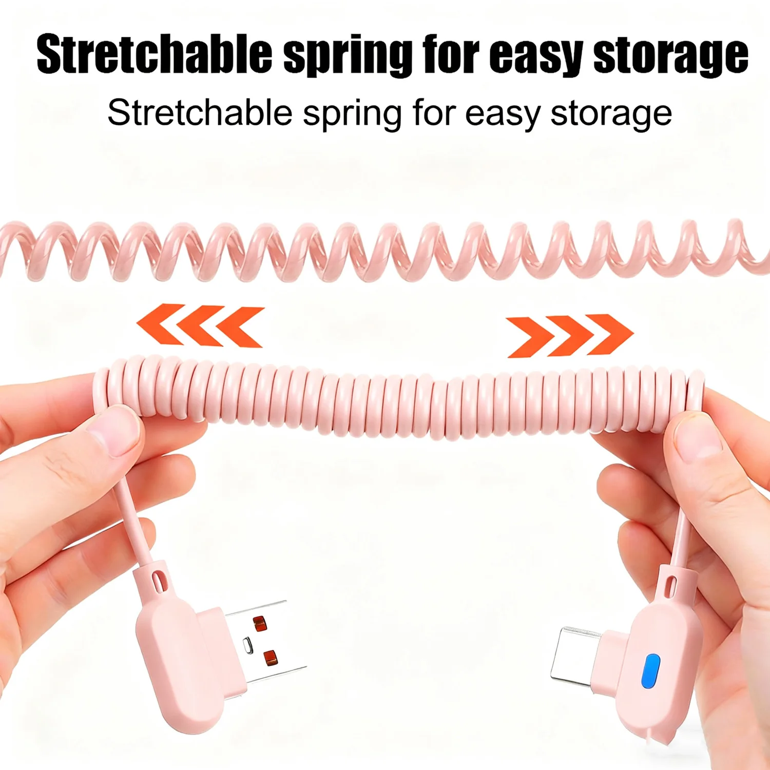 USB To Type-C Cable 120W Quick Charging Data Line 90° Coiled USB A To Type C Retractable Wire for Carplay Huawei Mi Color Cord