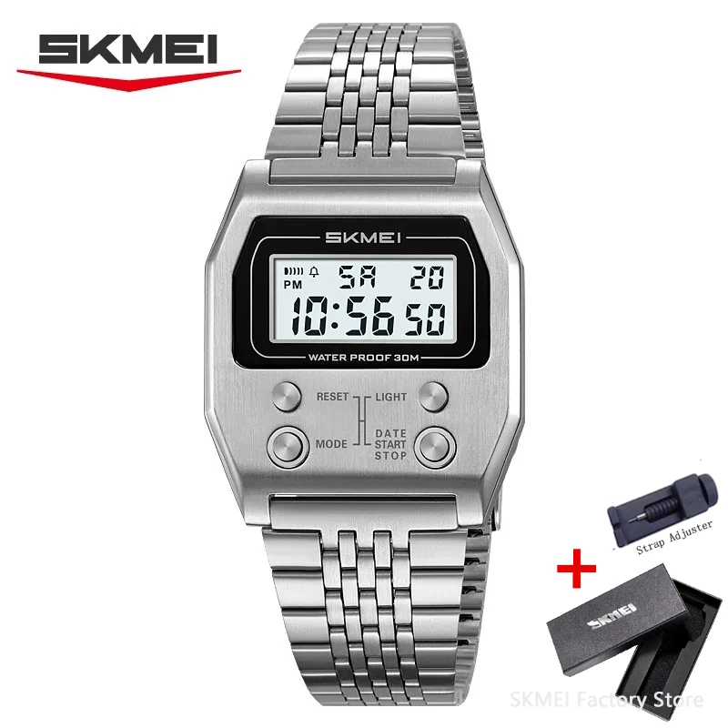 ตัวเลือกสินค้า นาฬิกาผู้ชาย SKMEI 2460 สไตล์เรโทร สายสแตนเลส กันน้ำ ไฟ LED ดิจิตอล