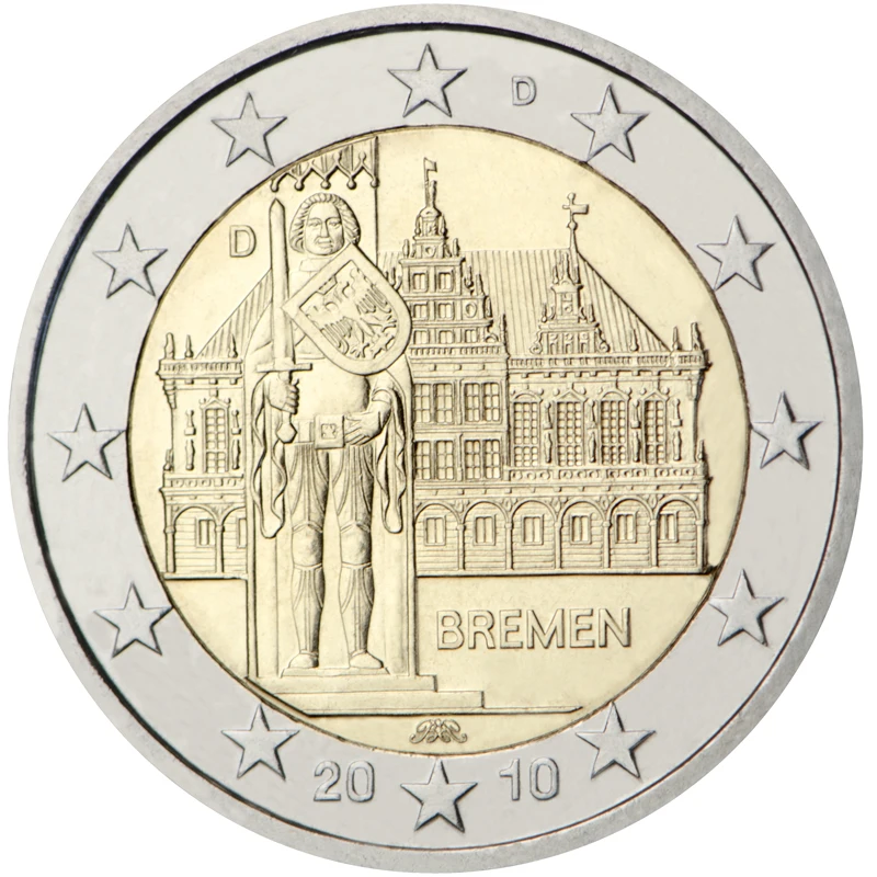 Germania 2010 Moneta Commemorativa Torre Della Città E Guerriero Roland Xianzhou Coin 2 Euro Unc