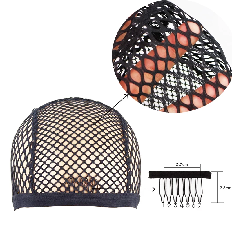 Wig Cap Black Stretchable Crochet Wig Cap with 4 Hair Clips Mesh Braided for Making