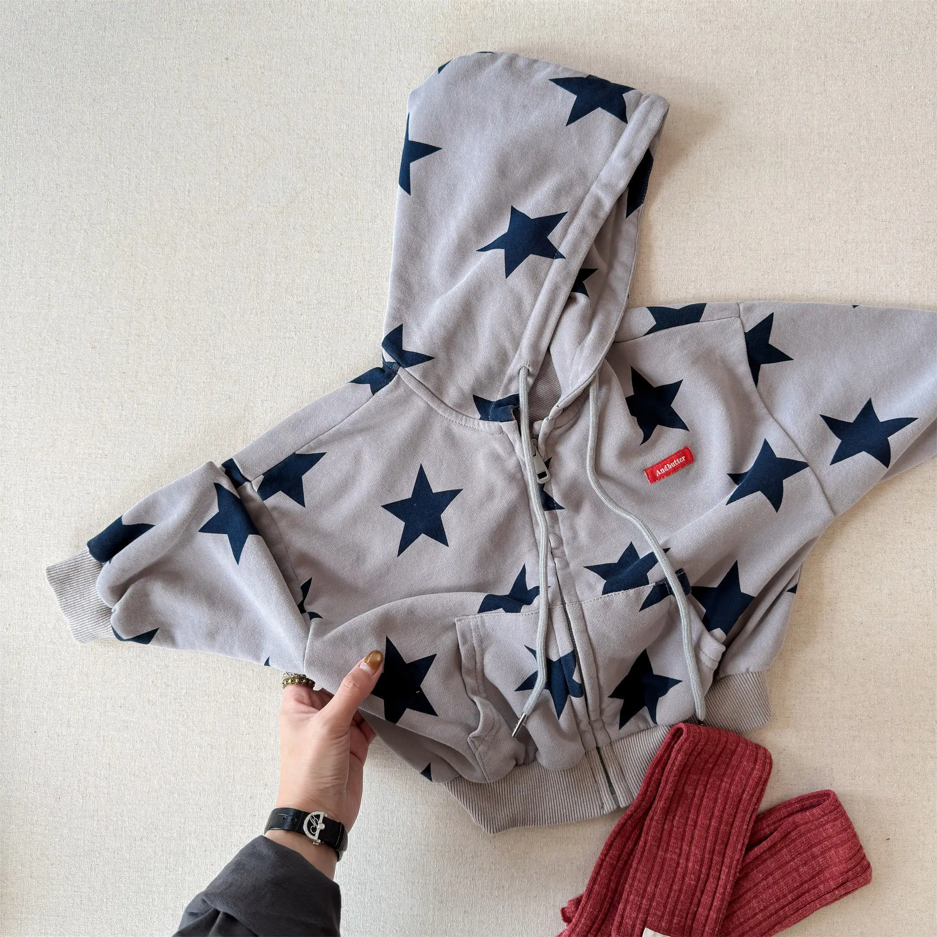 여아 코트 2026 봄 여름 신상 아동복 한국 스타일 여아 패션 별 프린트 후드 코트 심플