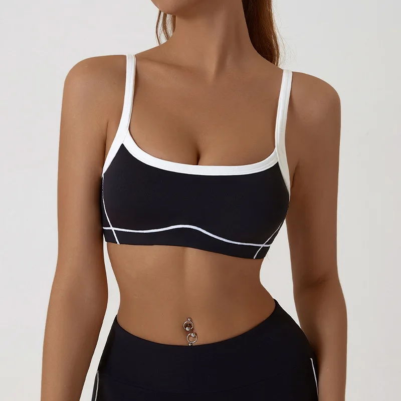 Yoga Sports Bra Color Clashing Shock Absorbing Women Full Cup Breathable Gym Tube top Bra Yoga Workout Underwear