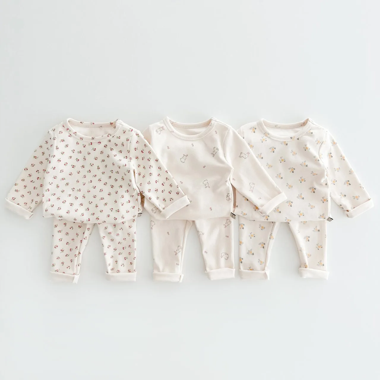 Korean Ins Infant Toddler Spring Autumn Girls Home Set Little Flower Printed Pants Bottom Shirt Pajamas Kids Girls Sleepwears