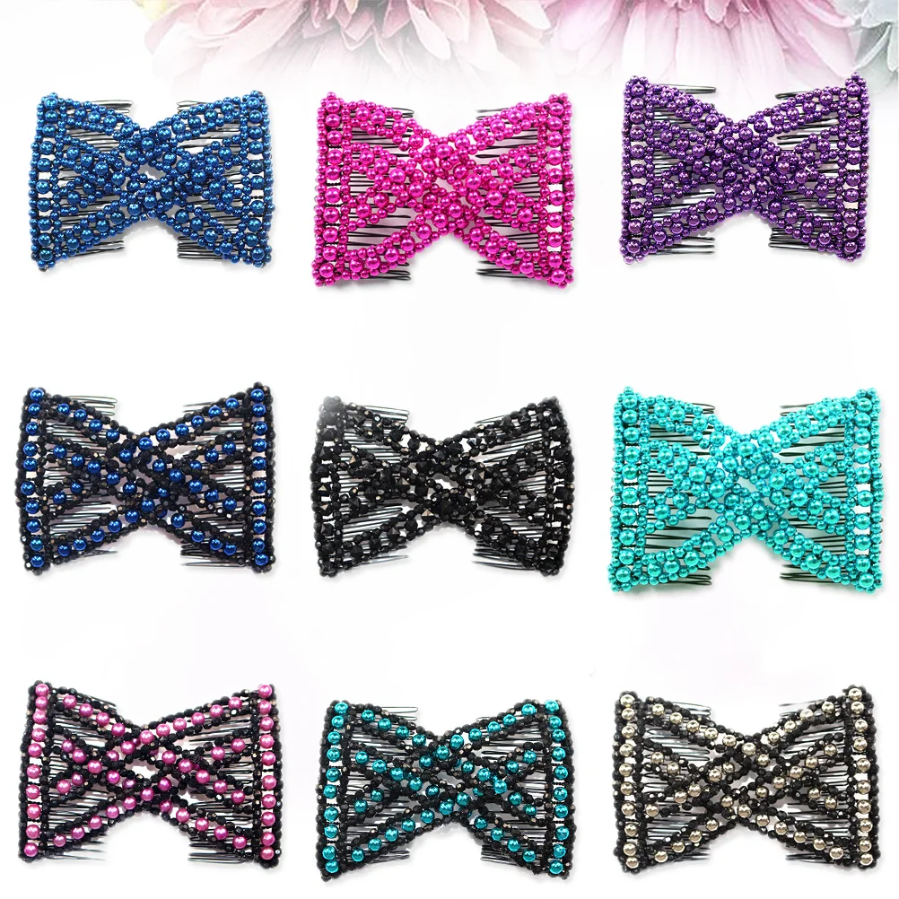 

4pcs Fashion Variety Beaded Hairpins Stretchy Hair Combs Clips Hair Styling Accessories for Women Girls (Random Color)