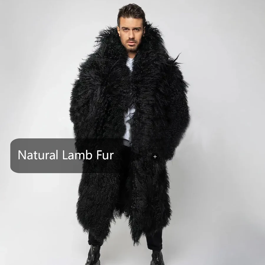 Men's Natural Sheepskin Coat Men Fur Coat Extra Long Full Skin Real Fur Jackets Luxury Mongolian Fur Coats 4