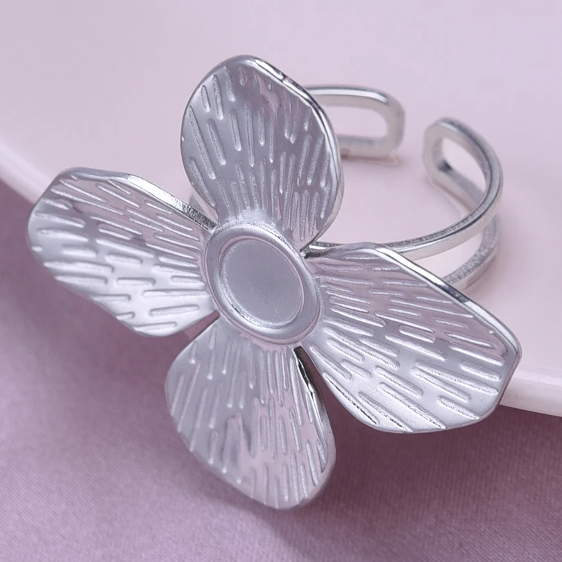 6pcs/Lot Silver Color Circular Butterfly Ring High-Quality Classic Flower Ring Stainless Steel Adjustable Opening Jewelry Gift 6
