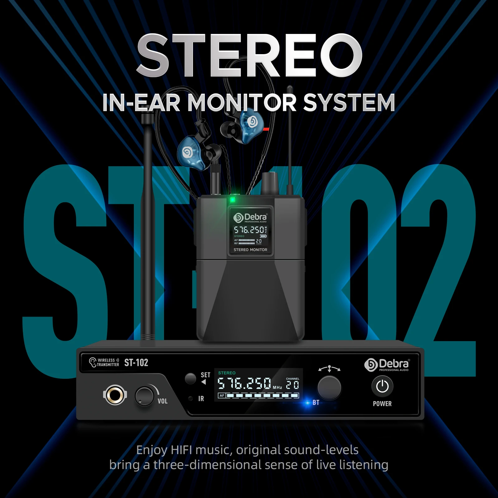 Debra ST-102 Stereo In-Ear Wireless Monitoring System Professional 530~580MHz Fr