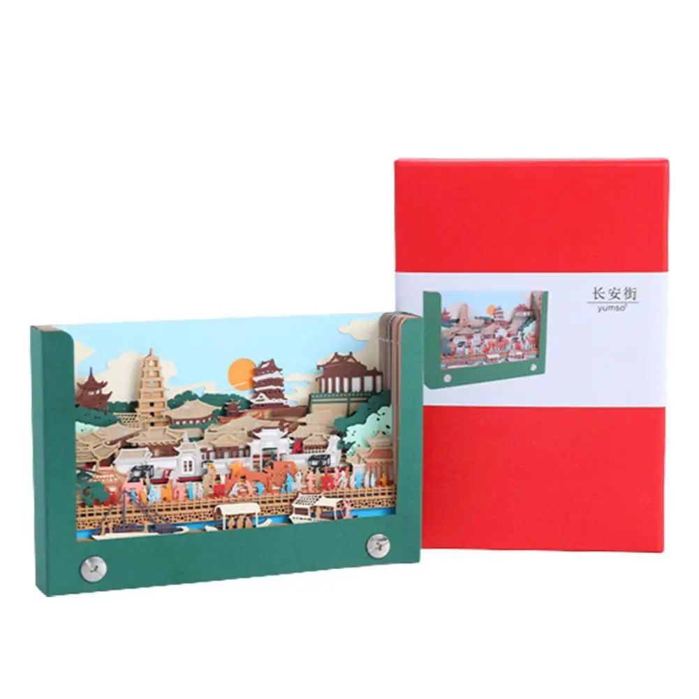 

Creative Chang 'an Street Ancient Paper Carving Three-dimensional Note Pad 3D Art Craft Memo Pad Sticky Notes Without Calendar