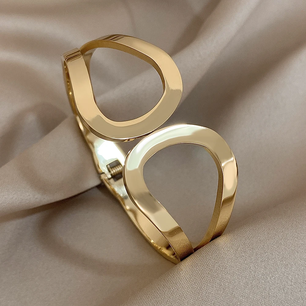 Simple Big Geometric Bangles for Women Stainless Steel Bracelets Cuff Wristband Stackable Waterptoof Jewelry Gifts 2