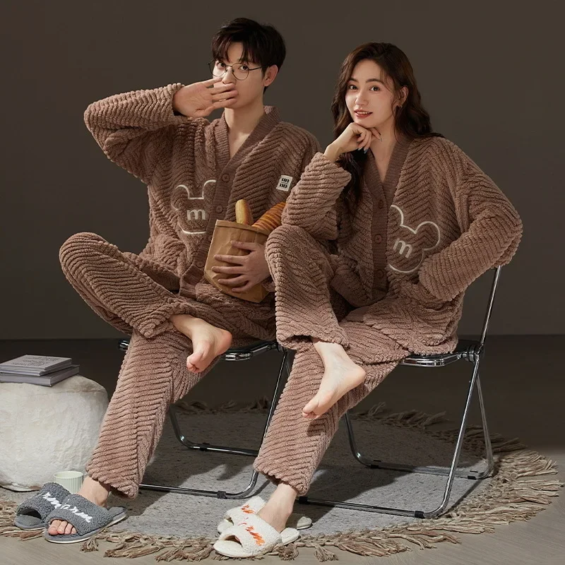 Sleepwear Men Pajamas Women Pajama Sets Couple Pajamas Autumn Winter Warm Flannel Big Size Loungewear Nightwear Kawaii Clothing