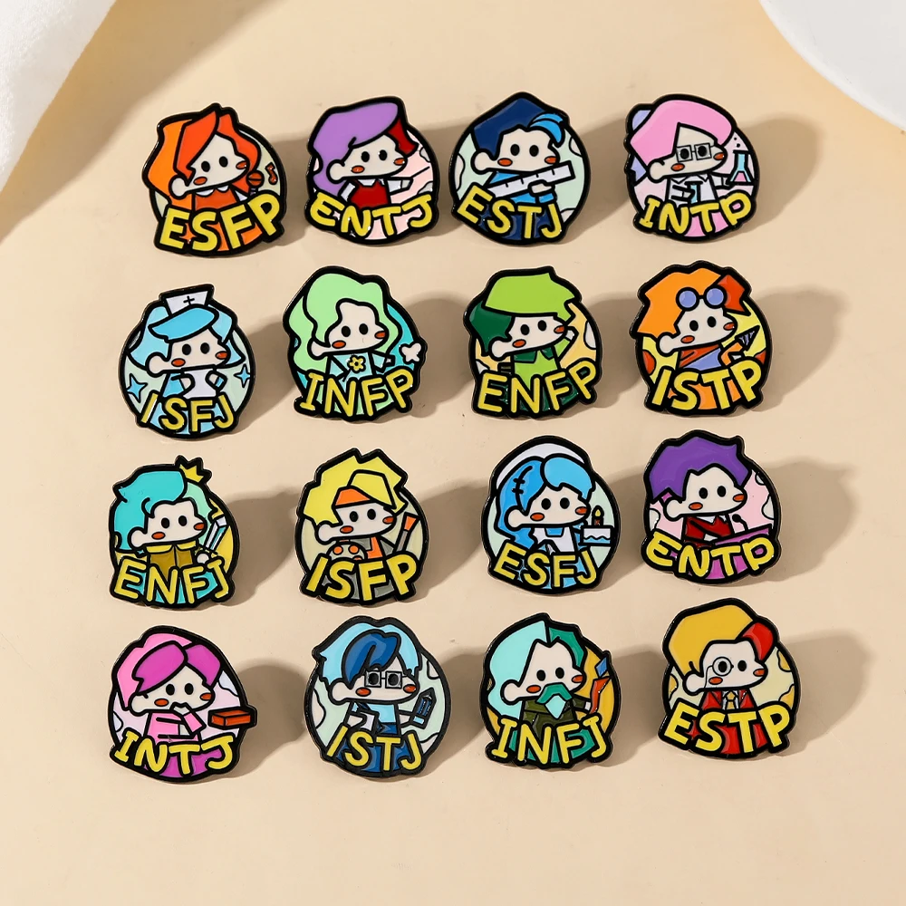 Cartoon 16 Personalities MBTI Enamel Brooches Cute Figure ESFJ