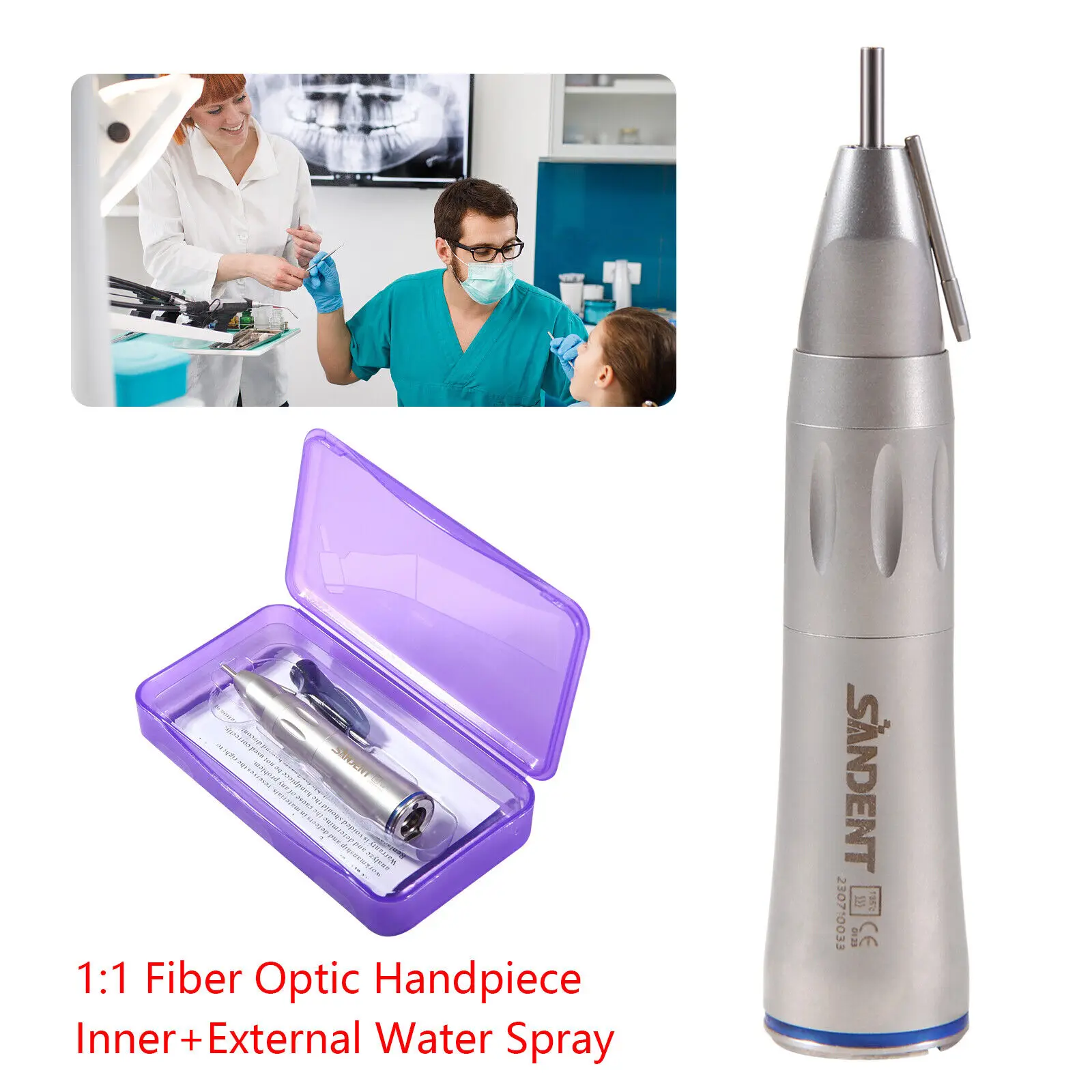 

Dental Straight Low Speed Handpiece Fiber Optic LED Electric Inner& External Water Spray Fit Nsk