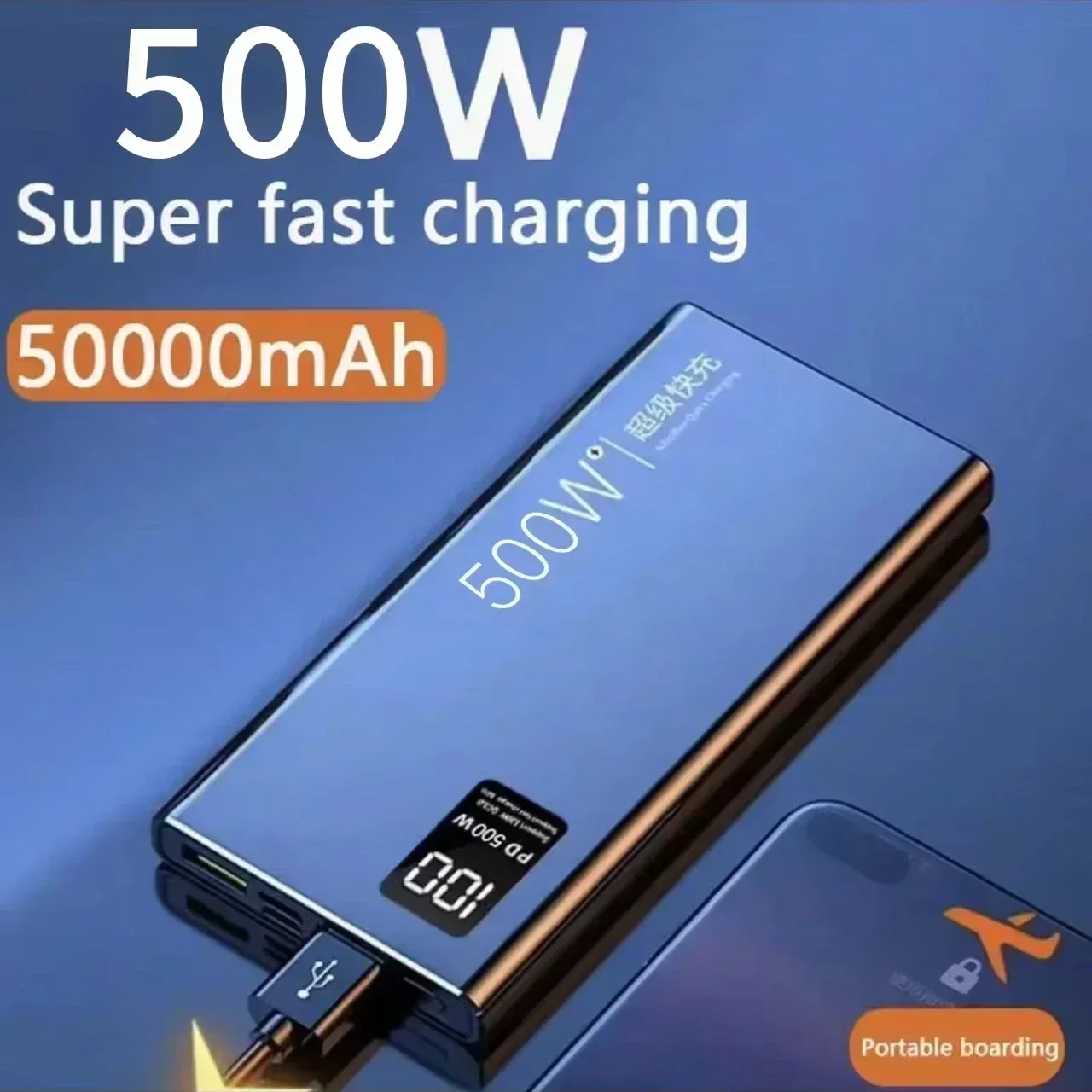 500W Super Fast Charging Power Bank 50000Amh Power Bank Compact Upgraded Portable Power Bank Suitable for Xiaomi Huawei Samsung