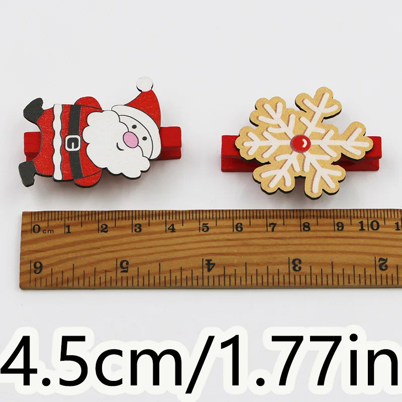 (6 Pcs/pack)4.5CM Christmas Decoration Wooden Clip Hair Clip Santa Claus Snowflake Clips New Year Gift Party Wedding Decoration