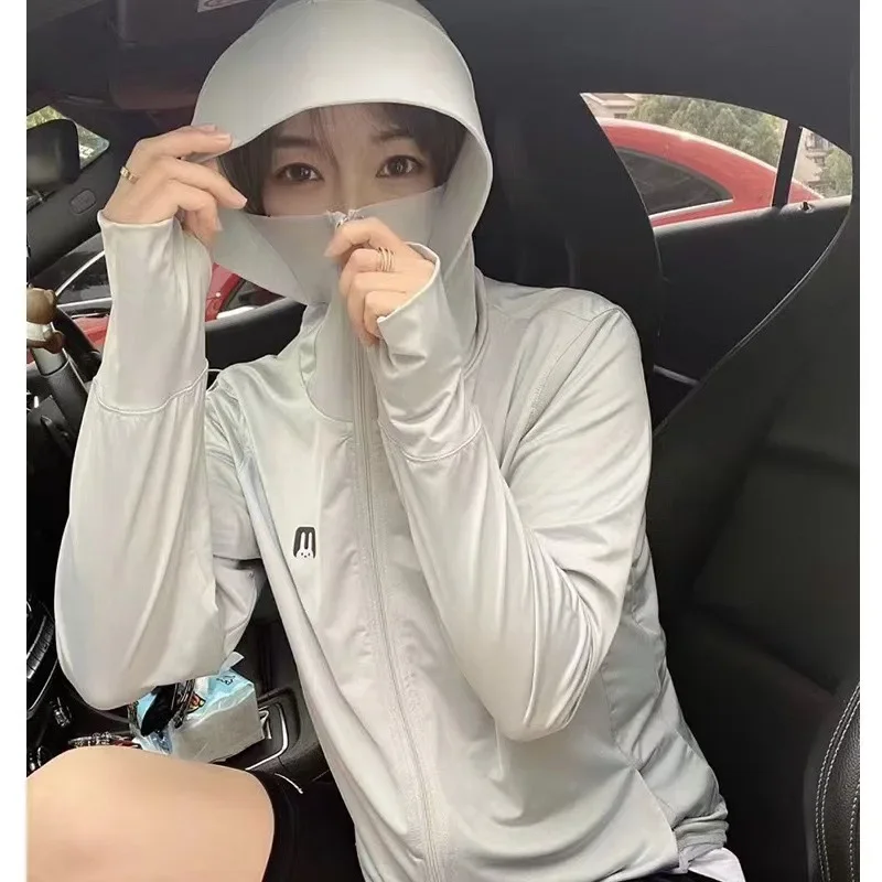 여성용 아이스 실크 토끼 자외선 차단 의류, 경량 긴 소매 자외선 차단 셔츠, 자외선 차단 재킷, 여름 2024