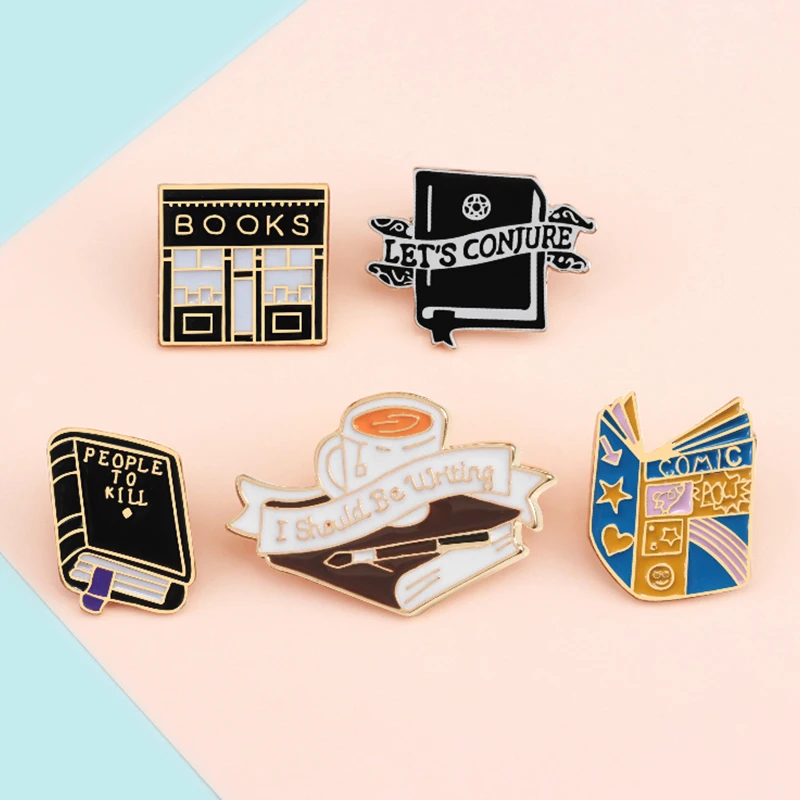 GDHY Book Enamel Pin Book Brooches Magic Book Magic ball Roll of paper  Reading Badges Literary