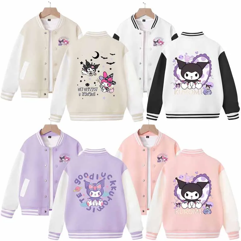 

Sanrios Anime Children Clothing Coat Kuromi My Melody Cartoon Cute Boys Girls Spring Autumn Tops Baseball Uniform Jacket