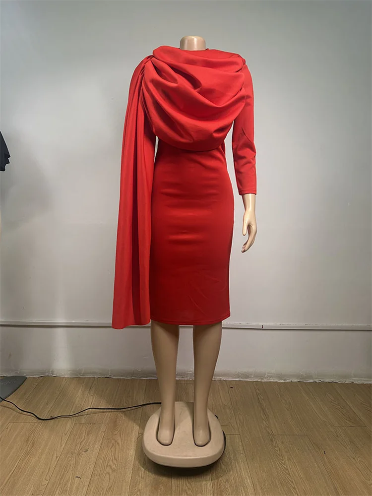 Wmstar Women Dress Elegant Casual Solid Color Stacked Neck Long Sleeve Ruffled Slim Skinny Bodycon Evening Night Club Dresses