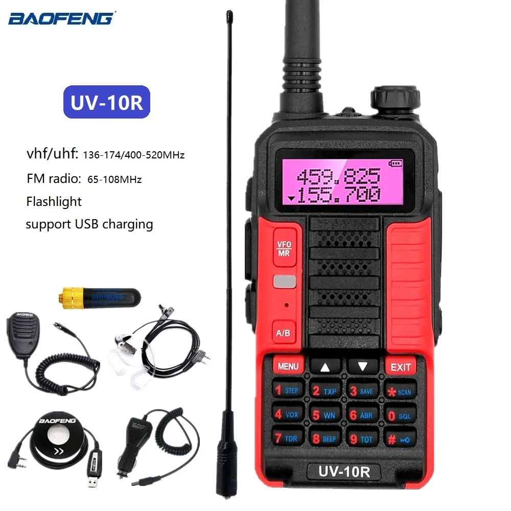 

uv10r Baofeng vhf uhf Walkie Talkie 10W FM Radio Scanner hf Transceiver Dual Band Ham Radio Stations UV-10R for Hiking 15KM Long