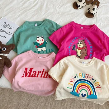 2025 Summer New Children Short Sleeve T Shirts Cute Cartoon Print Boys Girls Cotton T Shirt Baby Casual Tops Kids Clothes