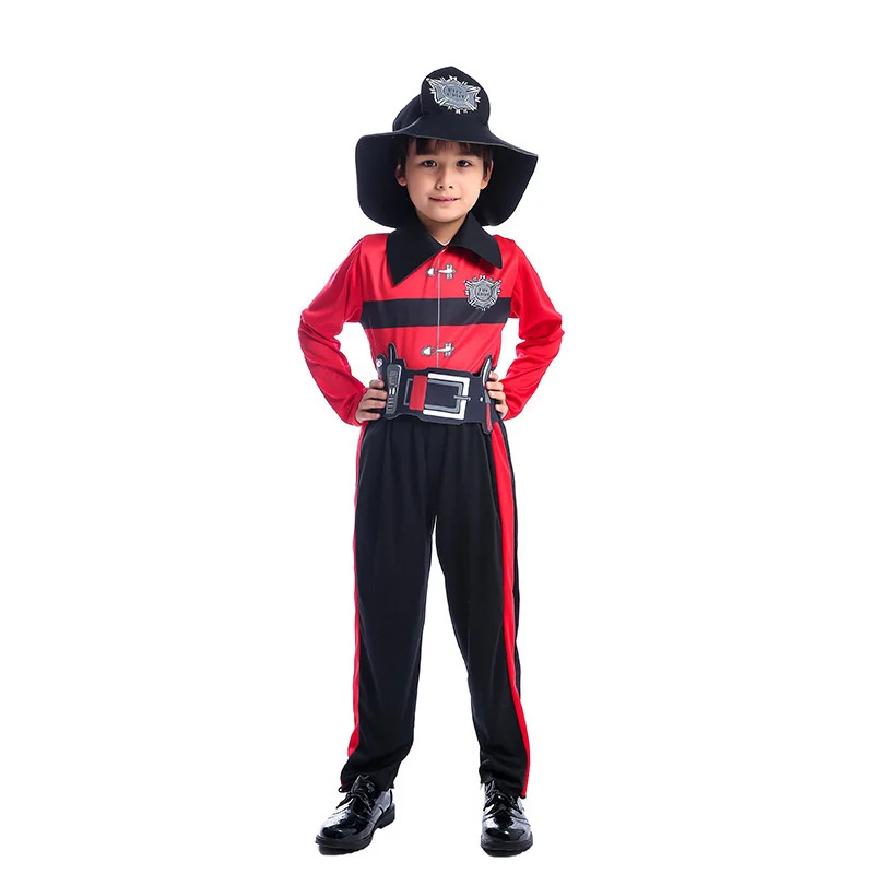 Baby Boys Costume Di Halloween Neonato Neonato Pompiere Pagliaccetto Con Cappello Toddler Fire Fighter Cosplay Tuta Outfit Inverno Ropa Beb