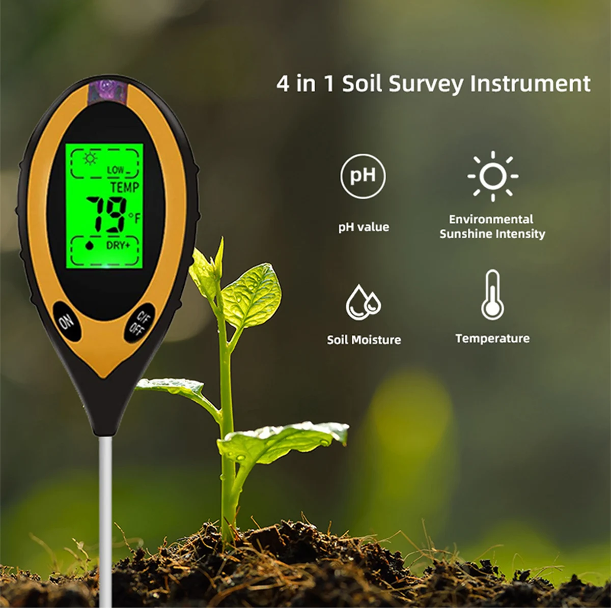 

Soil moisture detector ph thermometer Moisture and nutrient pH value Test the fertility of plants and flower POTS