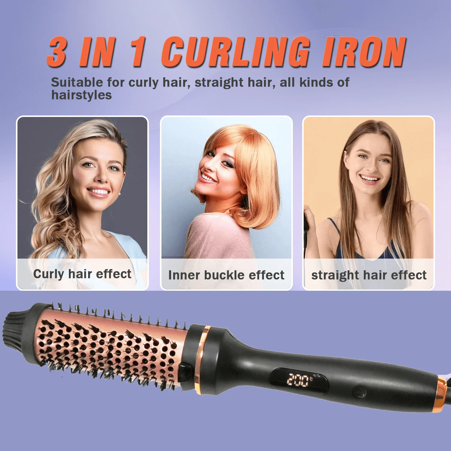 3 in 1 Curling Iron Thermal Brush Set Heated Round Curling Brush Hair Style Ceramic Double PTC Heater Fast Heating hair curler hair iron hair tools