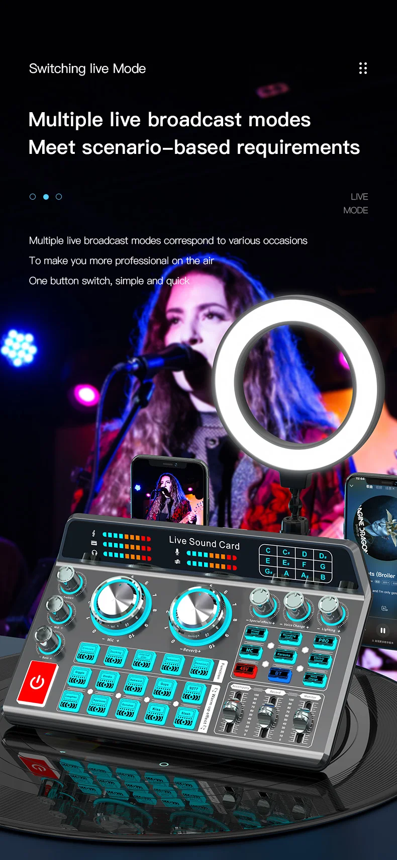 Live Sound Card for Mobile & Computer Universal Recording Mic Head Dedicated for Singing and Live Streaming