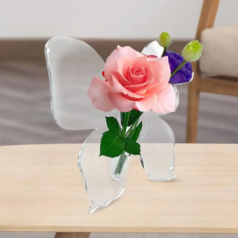 Acrylic Butterfly Vase Photo Frame Vase Transparent Stylish Decorative Butterfly-Shaped Single Flowers Vase for Office Home 5