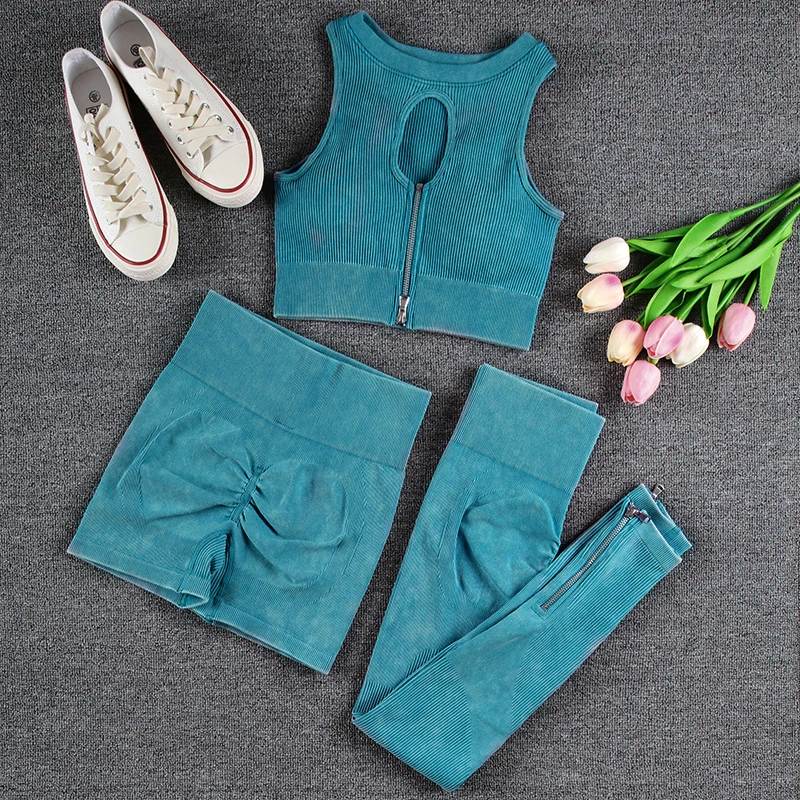 NORMOVWashZipperYogaSetsSeamless123PiecesSportsSet2022