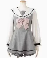 Spring Summer Sweet Lolita Bow Dress Shorts Suit Two-Piece Set Rojita Japanese Sailor Collar Slimming Short Dress for Women - Image 2