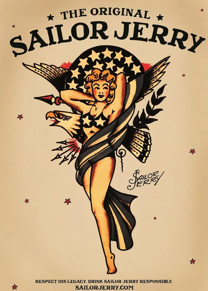 Sailor Jerry 原画 Vintage Sailor Jerry Style Tattoo Photo Picture Poster Collection