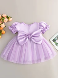 Baby Girl's Dark Green Bow Dress with Veil - Birthday & Party Wear - 18 - 24M (PURPLE)