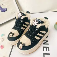 

Disney Winter New Children's Cotton Shoes Girls Shoes Plus Velvet High-top Shoes Mickey Mouse Cartoon Big Children's Warm Shoes