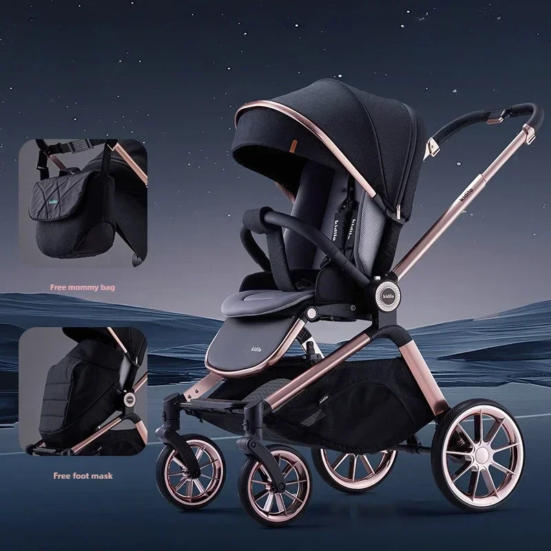 Newborn baby stroller with bidirectional high landscape can be seated or lying down lightweight and foldable