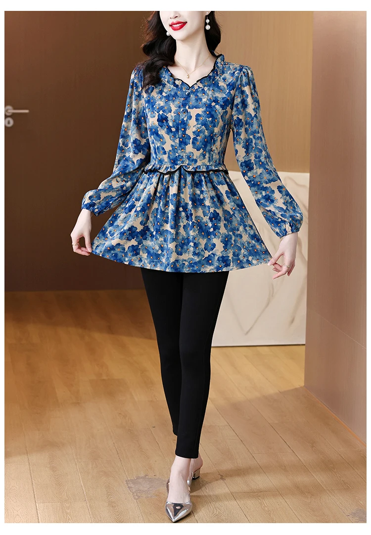 Loose Clothes Women 2024 Autumn Elegant Office Lady Button Basic Shirts Casual Retro Vintage Ruffles Tunic Peplum Tops Blouses