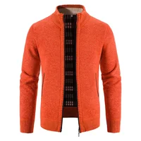 Men's Fleece Lined Thickened Stand Collar Open Cardigan Sweater Autumn Winter Fashion Knittedwear Warm Comfortable Male Outerwea