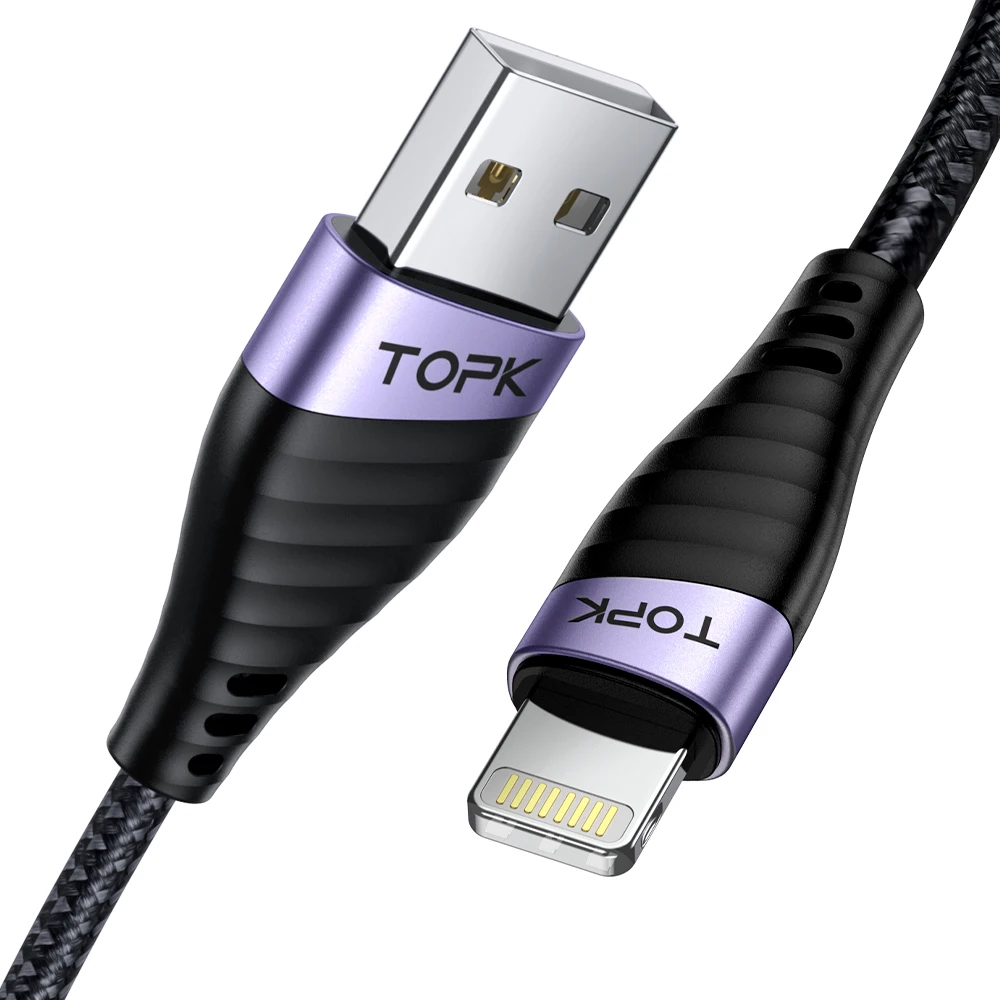 TOPK MFi USB Lightning Cable for iPhone 2.4A Fast Charging USB A to Lighting Cables for iPad iPhone 11 13 12 14 Pro Max Cable