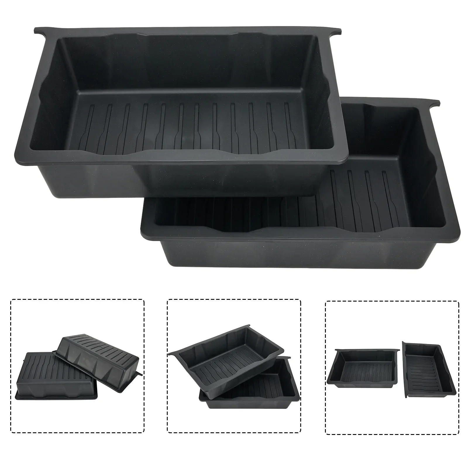1pc/2pcs Under Seats Storage Box Organizer Trays Case Drawer TPE Black For Tesla-Model Y-40x12x27cm Stowing Tidying