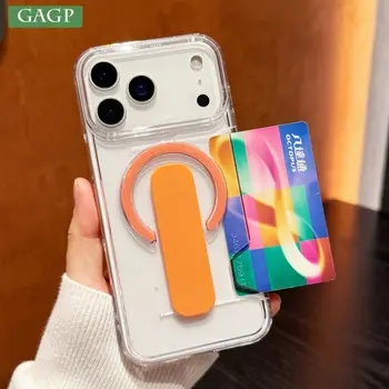 Luxury Card Stand Holder Transparent For Magsafe Case For iPhone 17 16 15 14 Pro Max 13 Bracket Shockproof Clear Acrylic Cover 1