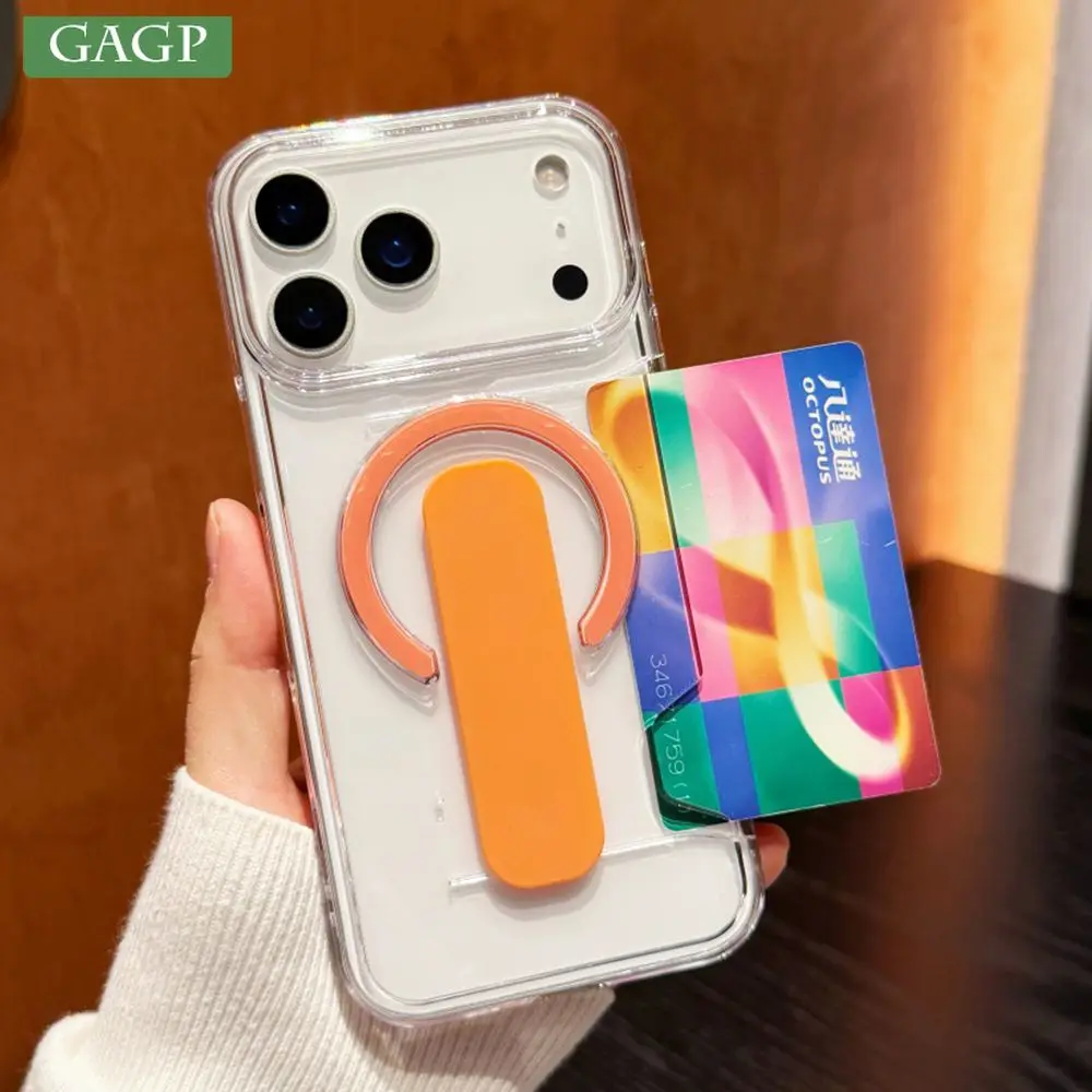 Luxury Card Stand Holder Transparent For Magsafe Case For iPhone 17 16 15 14 Pro Max 13 Bracket Shockproof Clear Acrylic Cover