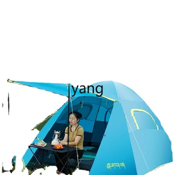 Yjq 야외 휴대용 접이식 캠핑 장비 용품 풀 세트, 야외 가족 피크닉 텐트, 3-4 인용