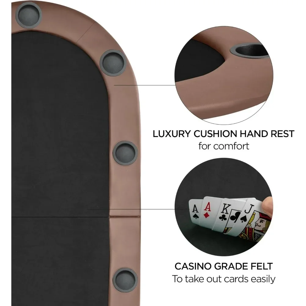 Foldable 10 Player Texas Holdem Poker Table Casino Table Grade Felt Top Cushioned Armrest 10 Cup Holders