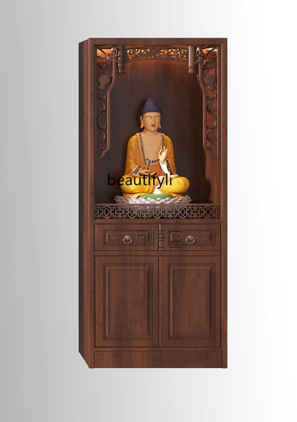 

New Chinese Style Buddha Niche with Door Altar Household Clothes Closet Altar God of Wealth Statue Cabinet Worship Table Altar