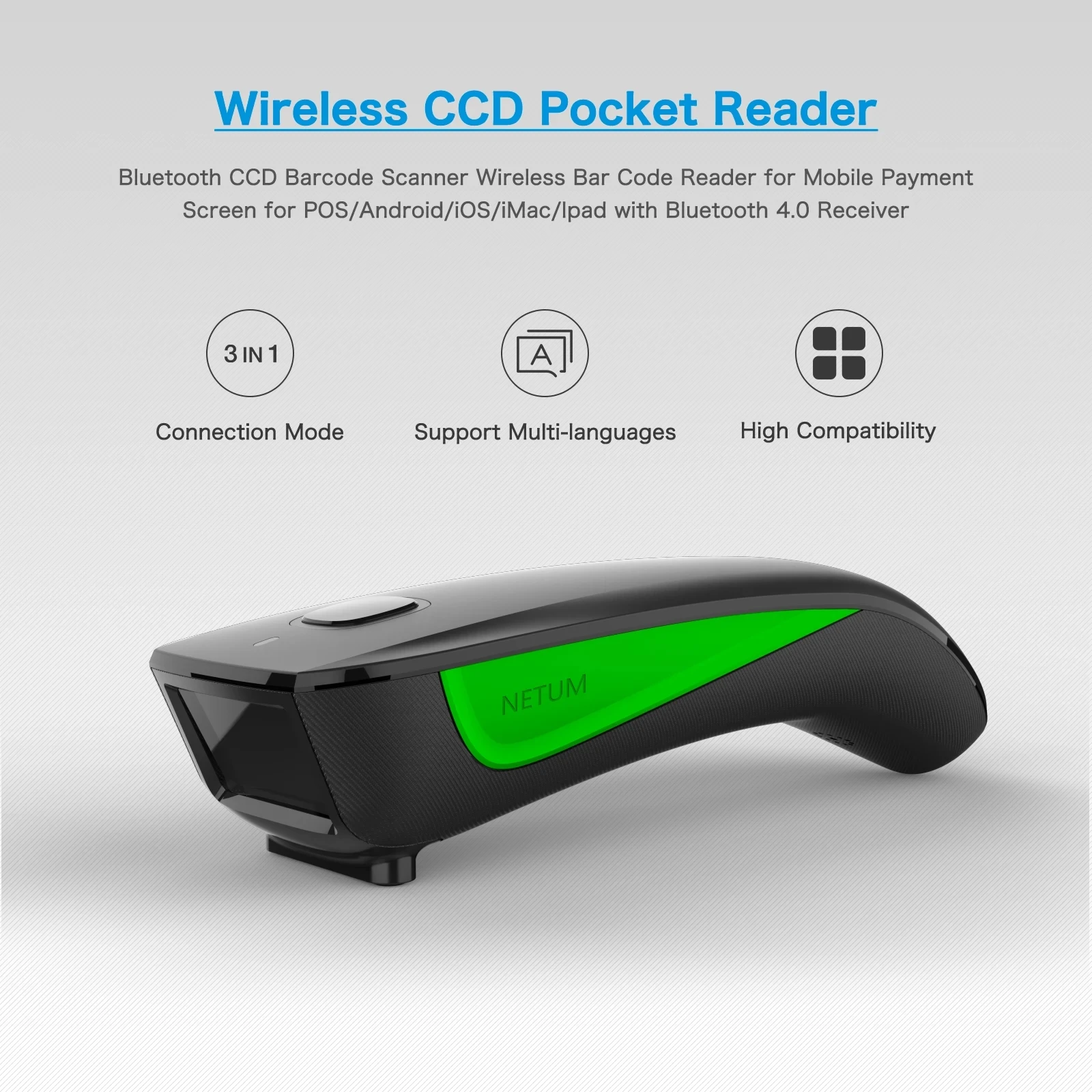 NETUM C740 1D Barcode Scanner Bluetooth Wireless Pocket 1D Bar code Reader CCD for Tobacco Garment mobile payment Industry