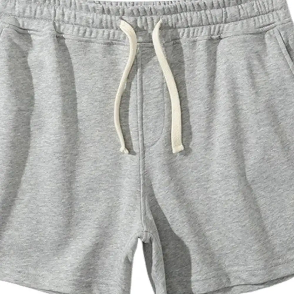 Summer Men Sport Shorts Above Knee Length Loose Drawstring Elastic Waist Side Pockets Deep Crotch Loose Soft Casual Jogging Gym
