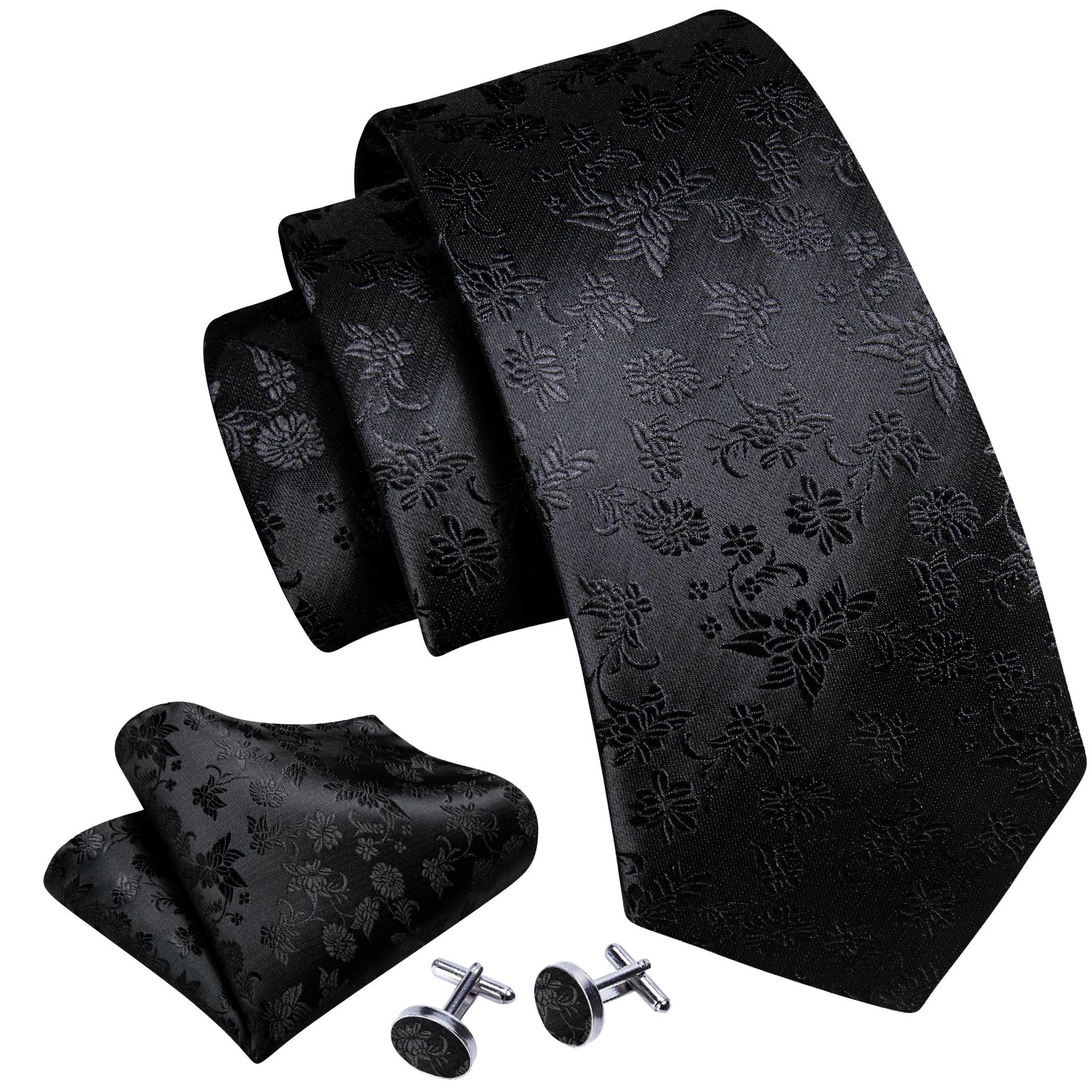 Men Tie Hankerchief Cufflink Set Plum Blossom Rose Spiraea Necktie Cravat For Male Wedding Party Business Neck Tie Pocket Square Mini Handkerchief