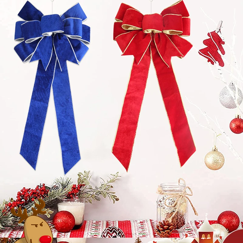 Description Picture 4 of itemChristmas Tree Topper Bow Golden Edged Large Velvet Bow Holiday Ornament for Home Office Party